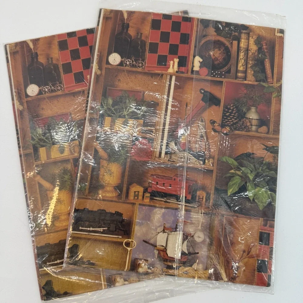 Wrapping Paper Vintage Lot Gift Wrap 2 package For Him 2 Big Sheets Train Father
